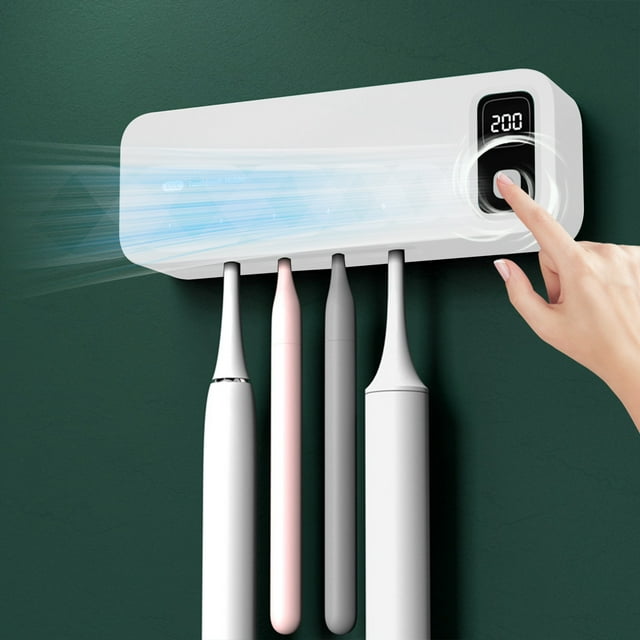Vrorvz Rechargeable 5 Slot Toothbrush Sanitizing Dryer with Built in Battery and Wall Mount Easy Installation USB Powered Drying Technology Push Button Control for Family Use
