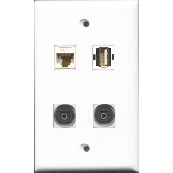 RiteAV 1 Port USB A-A 2 Port Toslink and 1 Port Cat6 Ethernet White Wall Plate
