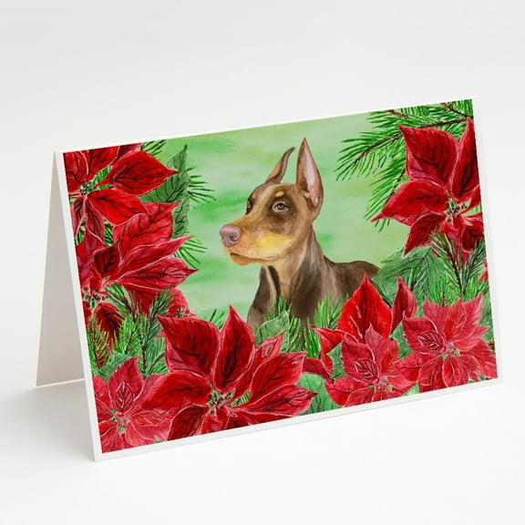 Caroline's Treasures Doberman Pinscher Poinsettas Christmas Greeting Cards with Envelopes, 5" x 7" (8 Count)