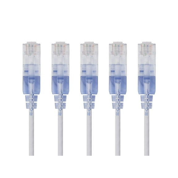 Monoprice Cat6A Ethernet Patch Cable - 7 Feet - White | Network Internet Cord - RJ45, 550Mhz, UTP, Pure Bare Copper Wire, 10G, 30AWG, 5-Pack - SlimRun Series