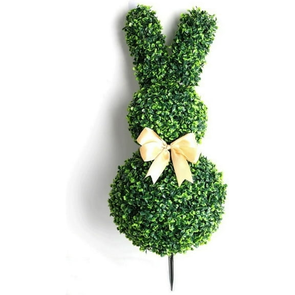 19.7 in Boxwood Bush Bunny Topiary Outdoor, Rabbit Shaped Topiary Trees with Ground Spike, Artificial Greenery Topiaries Shaped Tree Pot  Easter Gifts