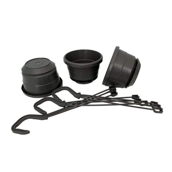 4" Mini Hanging Baskets with Attached Saucers - 3 Pack - Metallic Grey Color