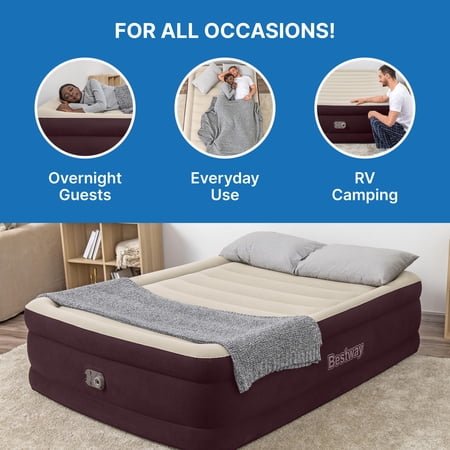 BESTWAY® MAROON TRITECH AIR MATTRESS QUEEN 20″ WITH BUILT-IN AC PUMP