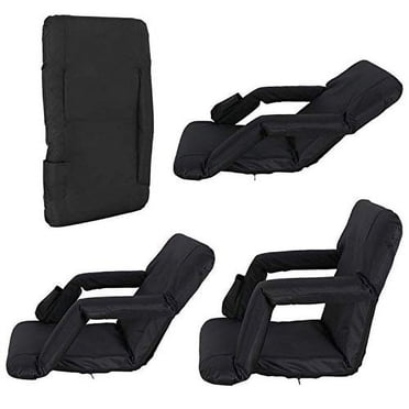 Smartxchoices Reclining Stadium Chair - Padded, 6 Positions, Folding With Shoulder Straps (Black)