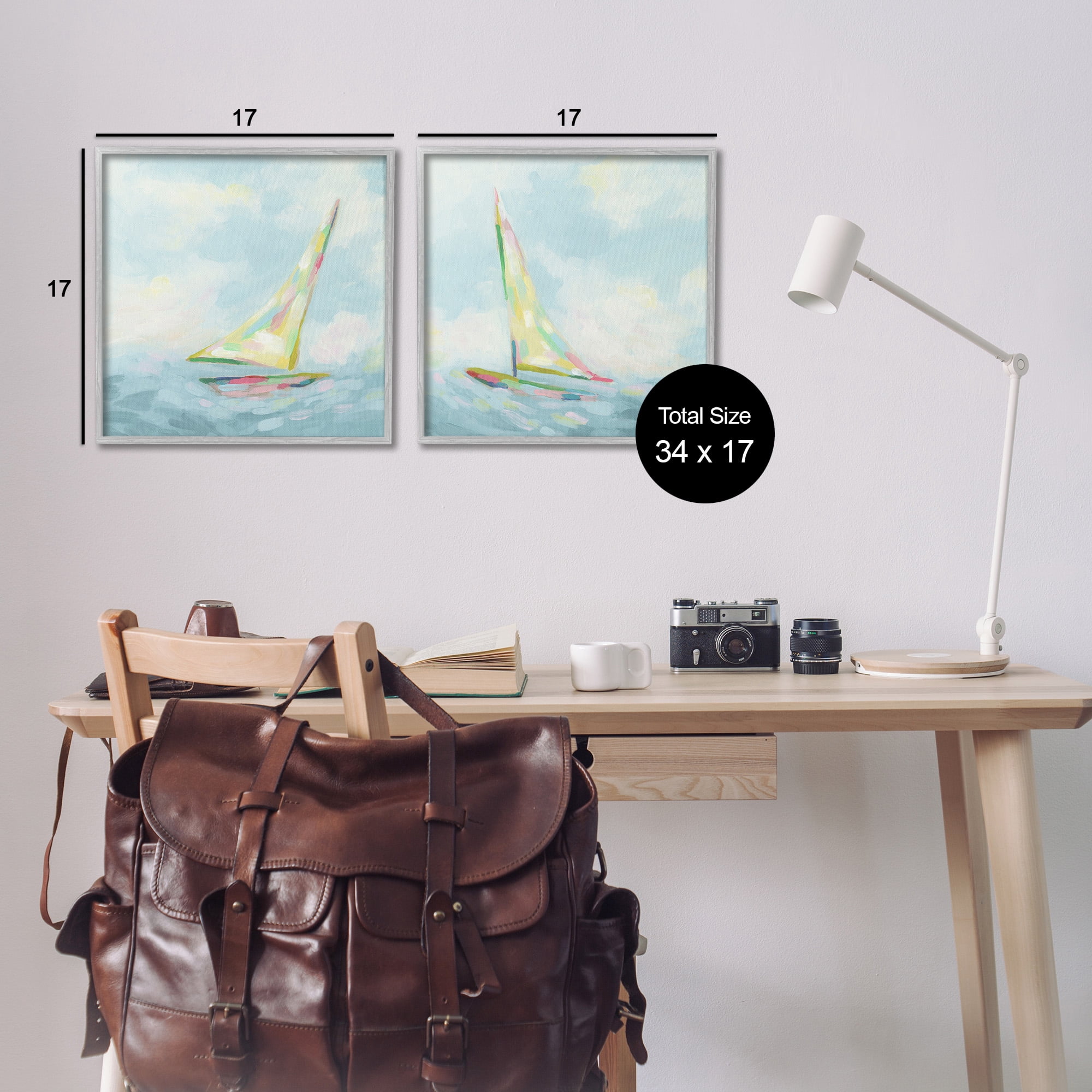 Stupell Industries Sailboats with Sea Waves Transportation Painting Gray Framed Art Print Wall Art, 17 x 17, Set of 2