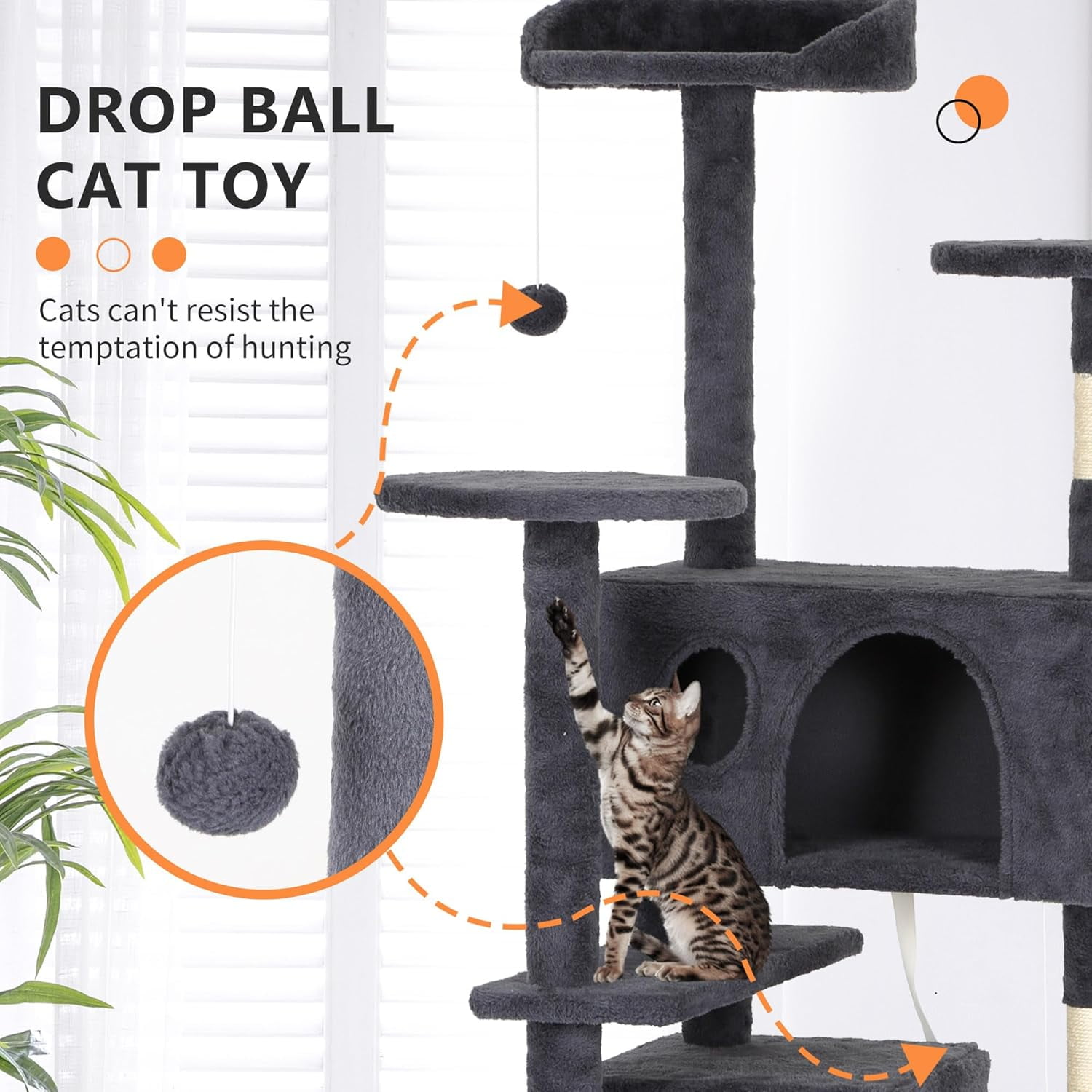 CL.HPAHKL 81 in Cat Tree Tower, Multi-Level Cat Condo Furniture with Scratch Post & Funny Toys for Kittens Pet House Play, Dark Gray