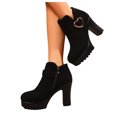thumbnail image 2 of Women Platform Ankle Boots Suede High Block Heel Side Zipper Heart Buckle Fall Winter Boots Round Toe Casual Booties, 2 of 8