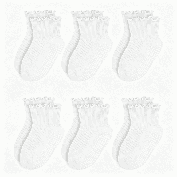 ACDANC Baby Ruffle Socks - Toddler Girls Non-Slip Socks with Grips - Indoor Soft Cotton Frilly Ankle Sock, Baby Socks 0-3 Months