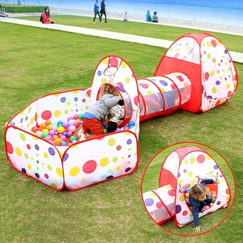 Portable 3 in 1 Kids Baby Play Tent Tunnel Ball Pit Playhouse Ocean Balls Pool 