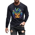thumbnail image 3 of DDAPJ pyju Mens Mardi Gras Shirt Carnival Mask Graphic Printed Long Sleeve Muscle Shirts Tuesday Holiday Party Top Navy XXXXXL, 3 of 6