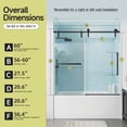 thumbnail image 3 of KPUY 56" - 60" x 60" Frameless Single Sliding Bath Tub Shower Door with 5/16" Tempered Glass, Explosion-proof Film, Double Stainless Steel Handle, Matte Black, 3 of 9