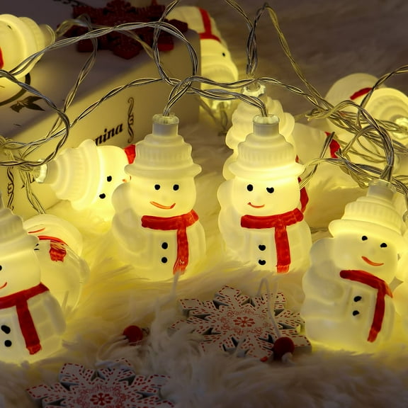 Deago Christmas Snowman String Lights 20 LEDs 10ft Waterproof Battery Operated Christmas Lights for Xmas Tree Indoor Outdoor Holiday Decorations