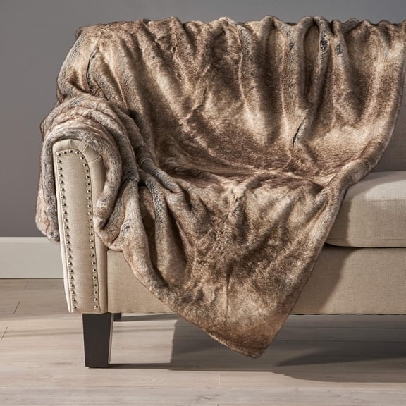 50'' x 60'' Home Gipson Ash White Faux Fur Throw Blanket - Ultra-Soft, Cozy & Stylish for Bedroom or Sofa