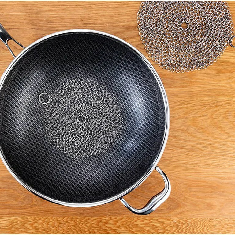 Stainless Steel Cast Iron Skillet Cleaner Chainmail Cleaning Scrubber With  Hanging Ring for Cast Iron Pan,Pre-Seasoned Pan,Griddle Pans, BBQ Grills  and More Pot Cookware 
