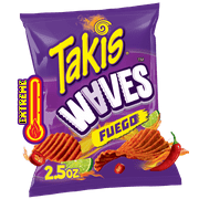 Takis Fuego Waves 2.5 oz Snack Size Bag, Hot Chili Pepper & Lime Wavy Potato Chips