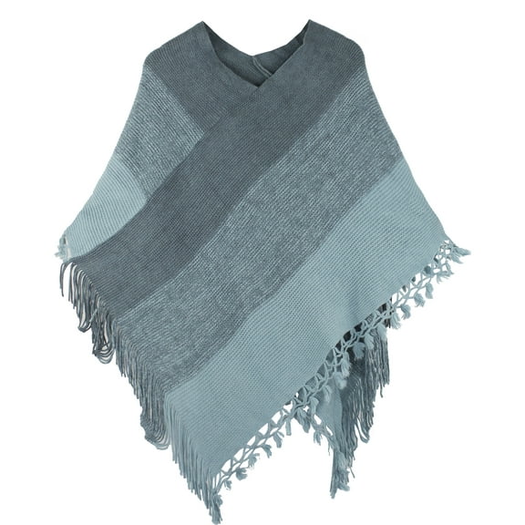 Styles I Love Womens Color Block Fringe Tassel Poncho Sweater Pullover Cardian Wrap Topper for All Seasons (Teal)