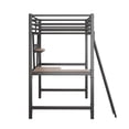 thumbnail image 5 of Metal Loft Bed, Twin Size Bed Frame with Built-in Desk for Kids, Modern Storage Bed with Stroage Shelf and Inclined Ladder, Full-length Safety Rails, No Box Spring Needed, Black, 5 of 7