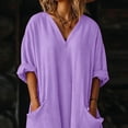 thumbnail image 7 of Women Kaftan Dresses Baggy Cotton Linen Maxi Dress V Neck 3/4 Sleeve Asymmetrical Hem Casual Long Dress with Pocket, 7 of 7