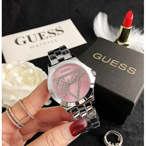 Guess Triangle Type Letter Quartz Ladies Steel Band Watch