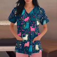 thumbnail image 5 of WTOBBY Women's V-Neck Printed Short Sleeve Nursing Scrub Top with Side Slit Pockets, Professional Work Uniform Apparel for Healthcare, Comfortable and Functional for Long Shifts ,Hot Pink 2XL, 5 of 6