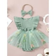 thumbnail image 3 of FEORJGP Toddler Baby Girls Rompers Dress 0-2Y Infant Fly Sleeve Jumpsuit Flower Embroidery Tulle Skirt Hem Bodysuits Crew Neck Summer Clothes with Headband Newborn Princess Dress Casual Cute, 3 of 9