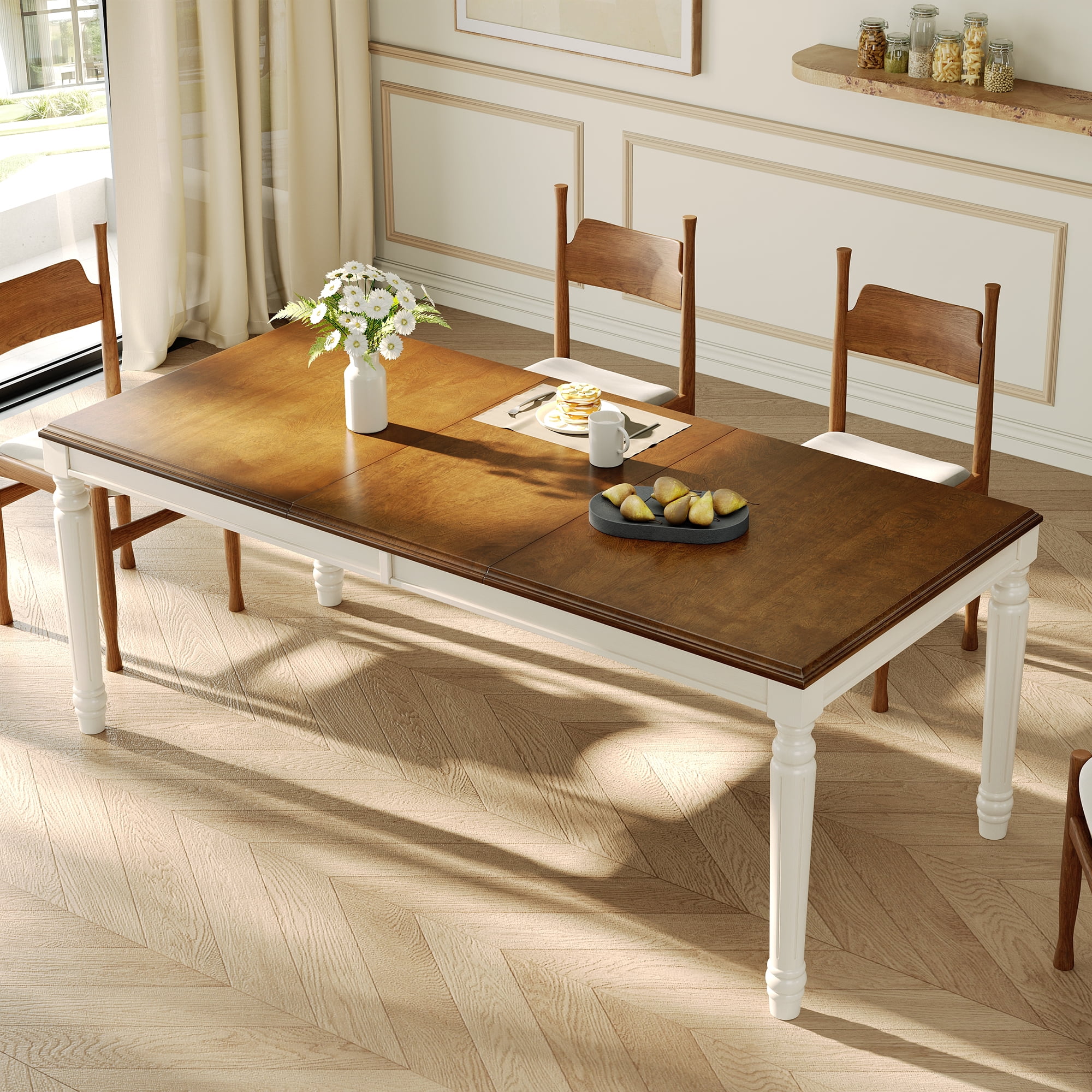 Euroco 78.7" Rectangular Modern Dining Table for 6-8 Person, Wood Kitchen Table with Turned Legs for Dining Room,Natural
