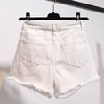 thumbnail image 5 of Women's Spring Summer New Fashion Casual Solid Color High Waist Loose Pocket Button Versatile Student Wide Leg Hole Denim Shorts, 5 of 5
