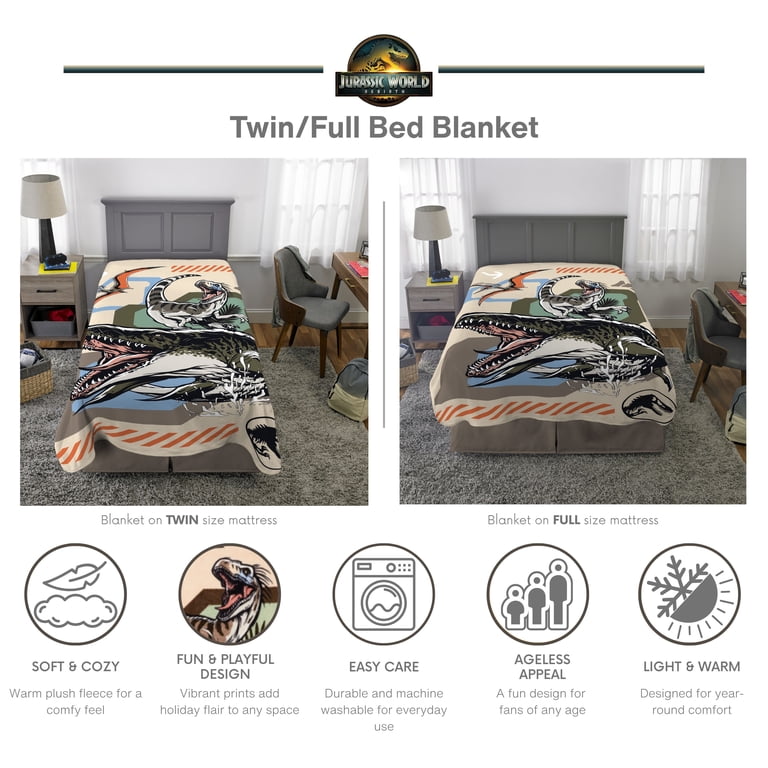 Jurassic World Dinosaur Print Fleece Bed Blanket, Twin/Full photo 4