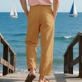 thumbnail image 6 of lmcalzta Mens Cotton Linen Pants Drawstring Elastic Waist Casual Loose Lightweight Breathable Summer Beach Trousers with Pockets, 6 of 9