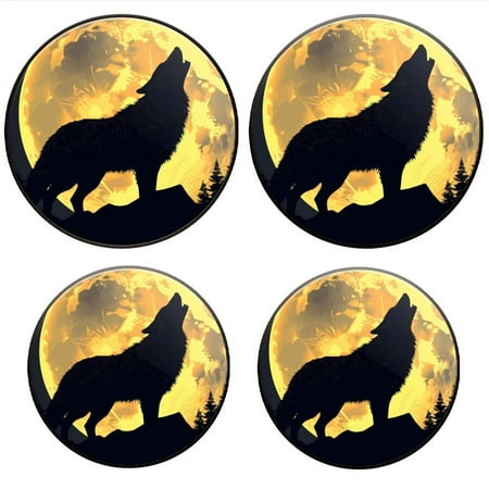 

BaHomeck Electric Stove Burner Covers Set of 4 Round Metal Gas Stove Burner Covers 8 Inch and 10 Inch Kitchen Decor Howling Wolf Silhouette Against The Backdrop Of Yellow Moon
