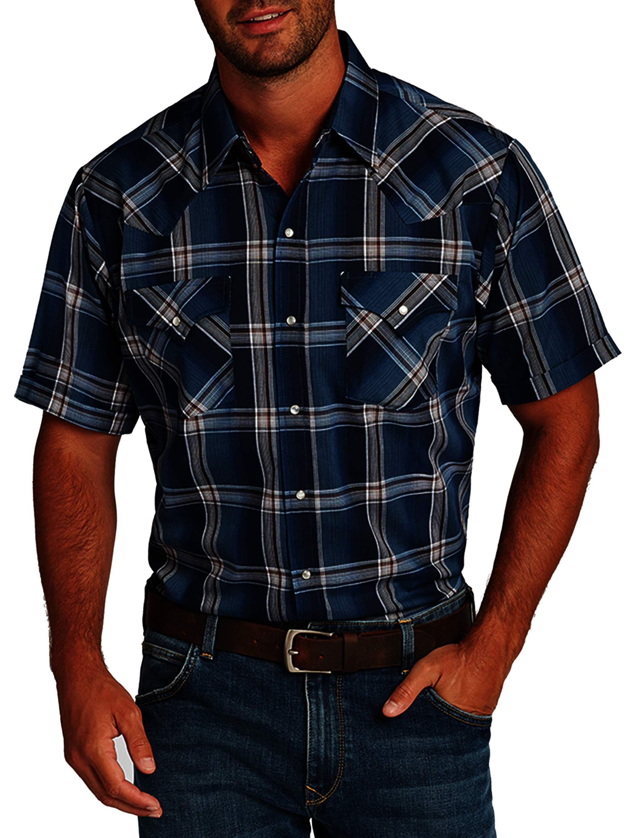 Ely & Walker Mens Short Sleeve Plaid Western Shirt Button Down Shirt