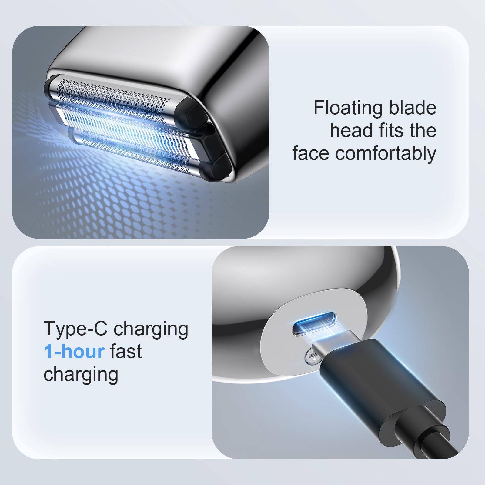 HOOICB Electric Razor for Men, Mini Electric Foil Shavers with LED Display, IPX7 Waterproof Wet Dry Beard Trimmer Grooming Kit for Travel