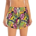 thumbnail image 2 of Picia Colrful Tropical Leaves Pattern Women's 2 in 1 Athletic Running Shorts High Waisted Workout Casual Gym Sweat Shorts with Comfy Liner Zipper Pockets-Large, 2 of 9
