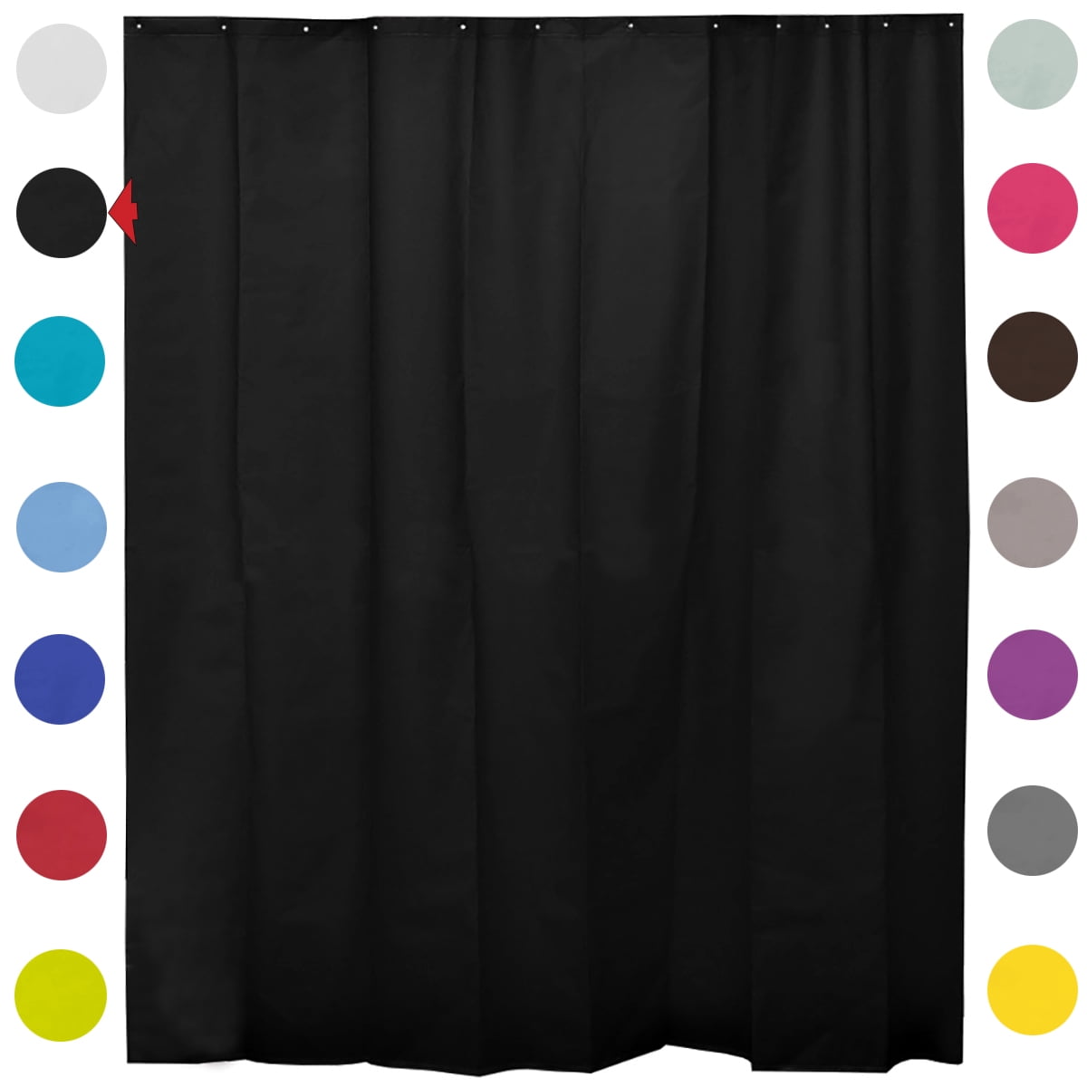 Mildew Resistant Extra Length PEVA Bathroom Shower Curtain Black