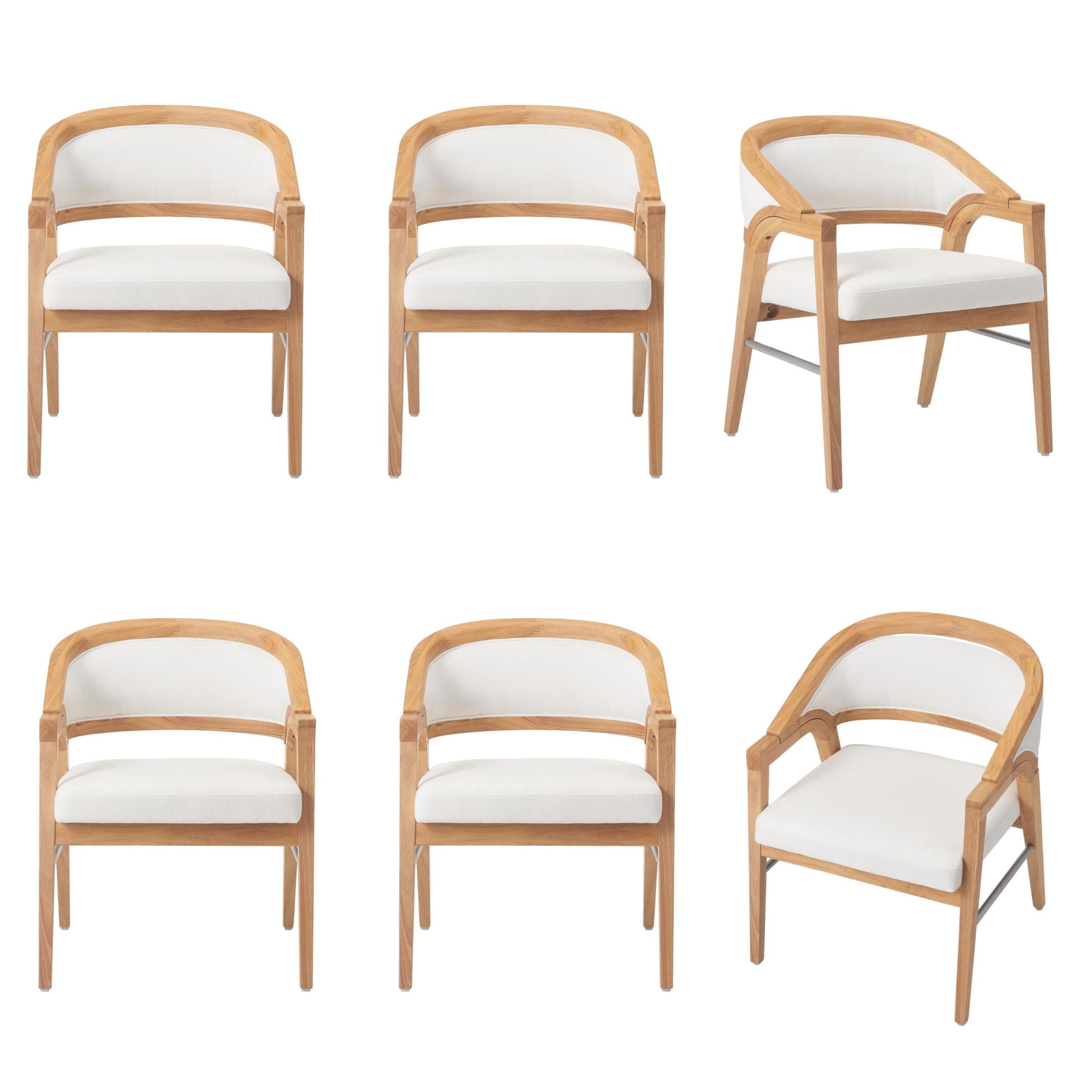 Christopher Knight Home Modern Upholstered Dining Chairs, Solid Wood Frame, Natural+White, Set of 6