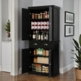 thumbnail image 4 of GZXS 72" Tall Kitchen Pantry Cabinet with Drawer, Modern 4-Door Cabinet with Adjustable Shelves, Freestanding Food Storage Pantry for Kitchen or Dining Room, Black, 4 of 10