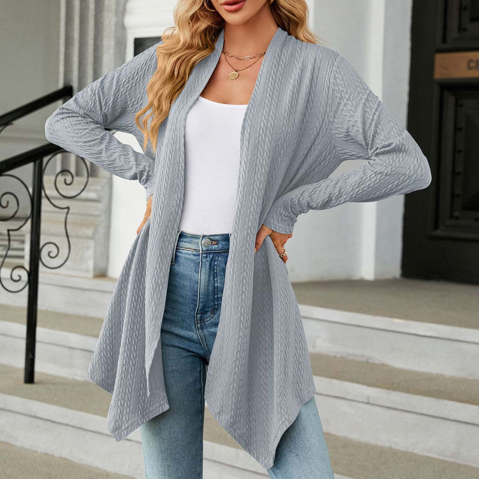 Blueleaブルレアsummer knit cardigan グレー Womens 2023 Fall Knitted Open Front Cardigan Handkerchief Hem