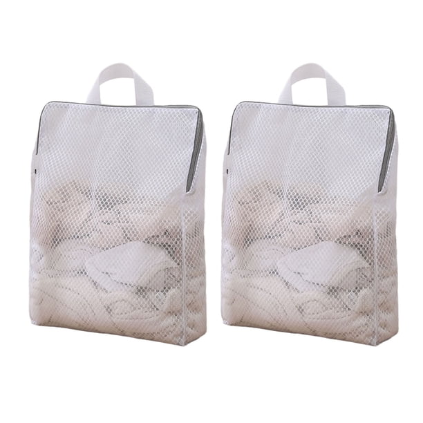 Bolsa de malla para lavar ropa interior, plegable, con asa y cremallera, ideal para viajes.