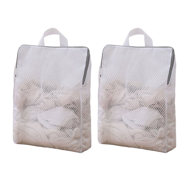 Bolsa de malla para lavar ropa interior, plegable, con asa y cremallera, ideal para viajes.