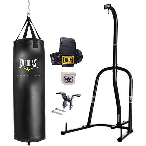 Everlast 70 lbs. Heavy Bag Kit with Everlast SingleStation Heavy Bag Stand, Black
