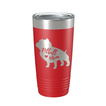 

Pitbull Mom Tumbler Dog Travel Mug Gift Insulated Laser Engraved Coffee Cup Pit Bull 20 oz Red