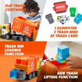 thumbnail image 4 of Large Friction Powered Garbage Truck Toy Set, Includes 1 Dumpster, 3 Trash Bins, and 30 Learning Cards for Kids, Boy Toys Birthday Gift, 4 of 10
