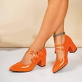thumbnail image 3 of FRSASU Women's Glossy Bowtie Shoes Dating Pointed Toe Adjustable Strap Buckle Fashion Dress Chunky High Heel Pumps Shoes Orange, 3 of 9