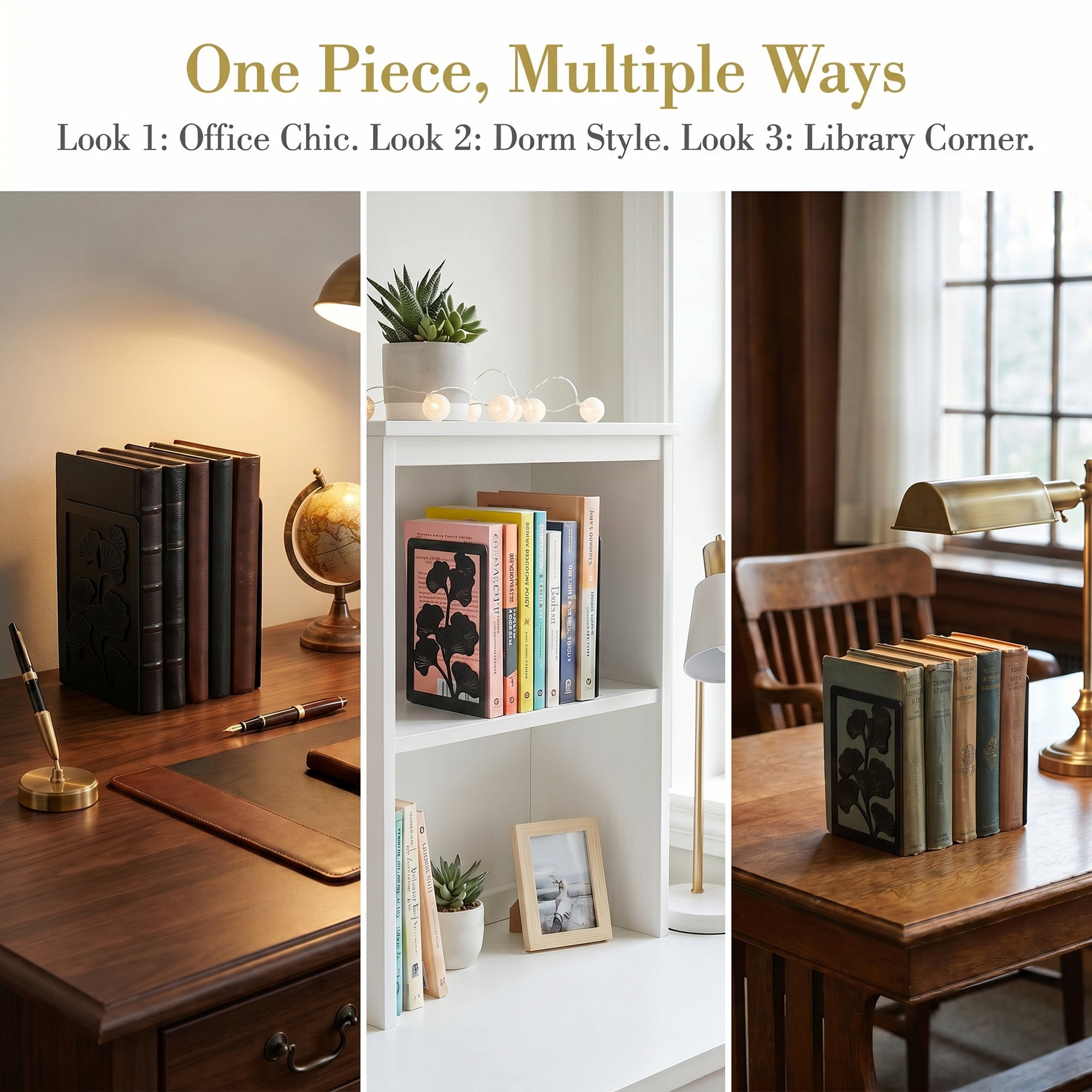 Unique Bargains Decorative Non-Skid Hollow-out Metal Bookends for Home Black  Style A 4.7"x3.5"x7"