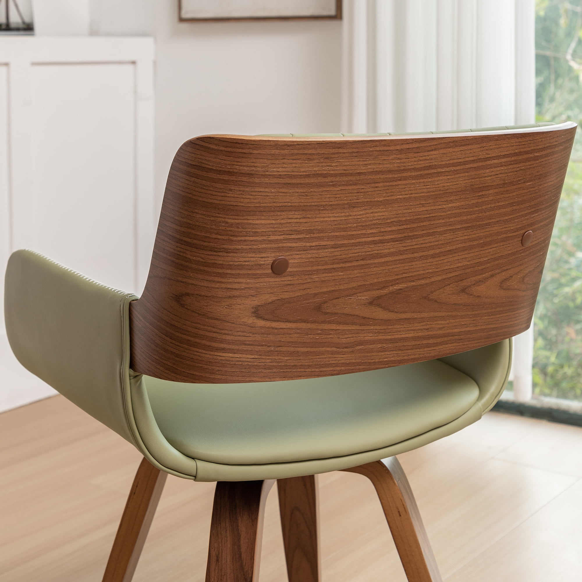 FOWEOAIU Modern Dining Chairs,Leather Upholstered Walnut Wood With rotation Kitchen Dining Chairs , Green (Set of 2)
