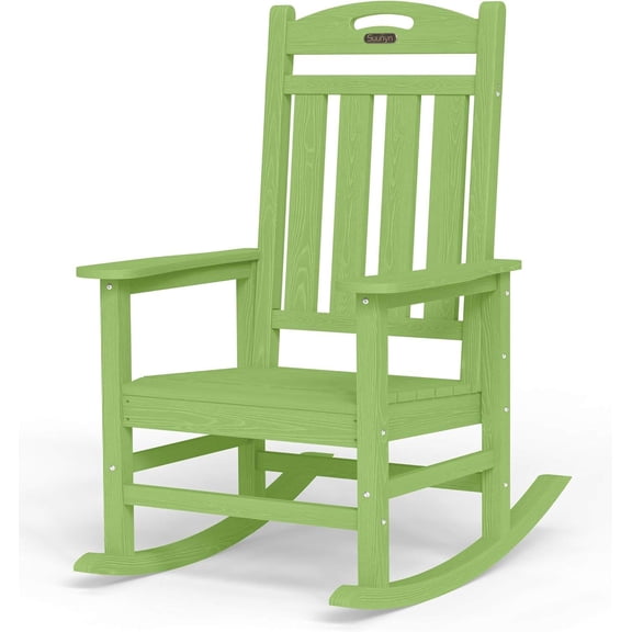 Oversized Outdoor Rocking Chair, High Back Porch Rocker, HDPE All-Weather Resistant Rocking Chair for Patio, 380 lbs Capacity, Lemon Green