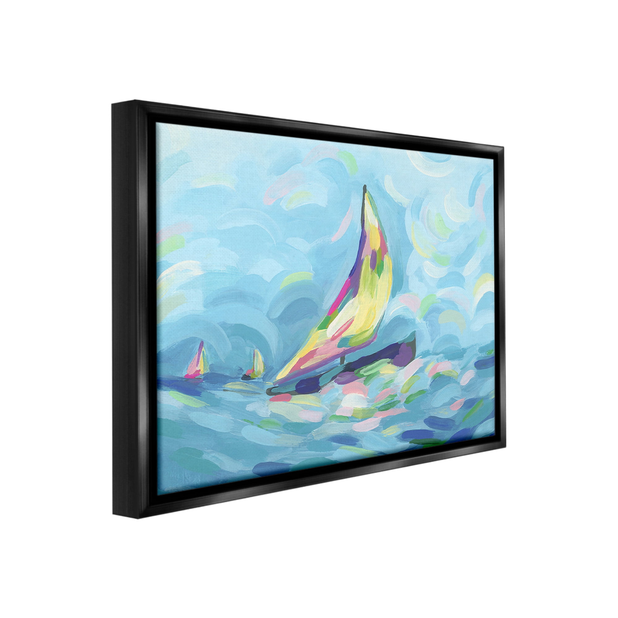 Stupell Industries Abstract Sailboat View Nature Painting Black Floater Framed Canvas Art Print Wall Art, 21 x 17