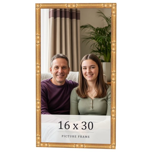 16x30 Frame Gold Bamboo Solid Wood Picture Frame | 0.75 Inch Moulding Width | Interior Frame Depth