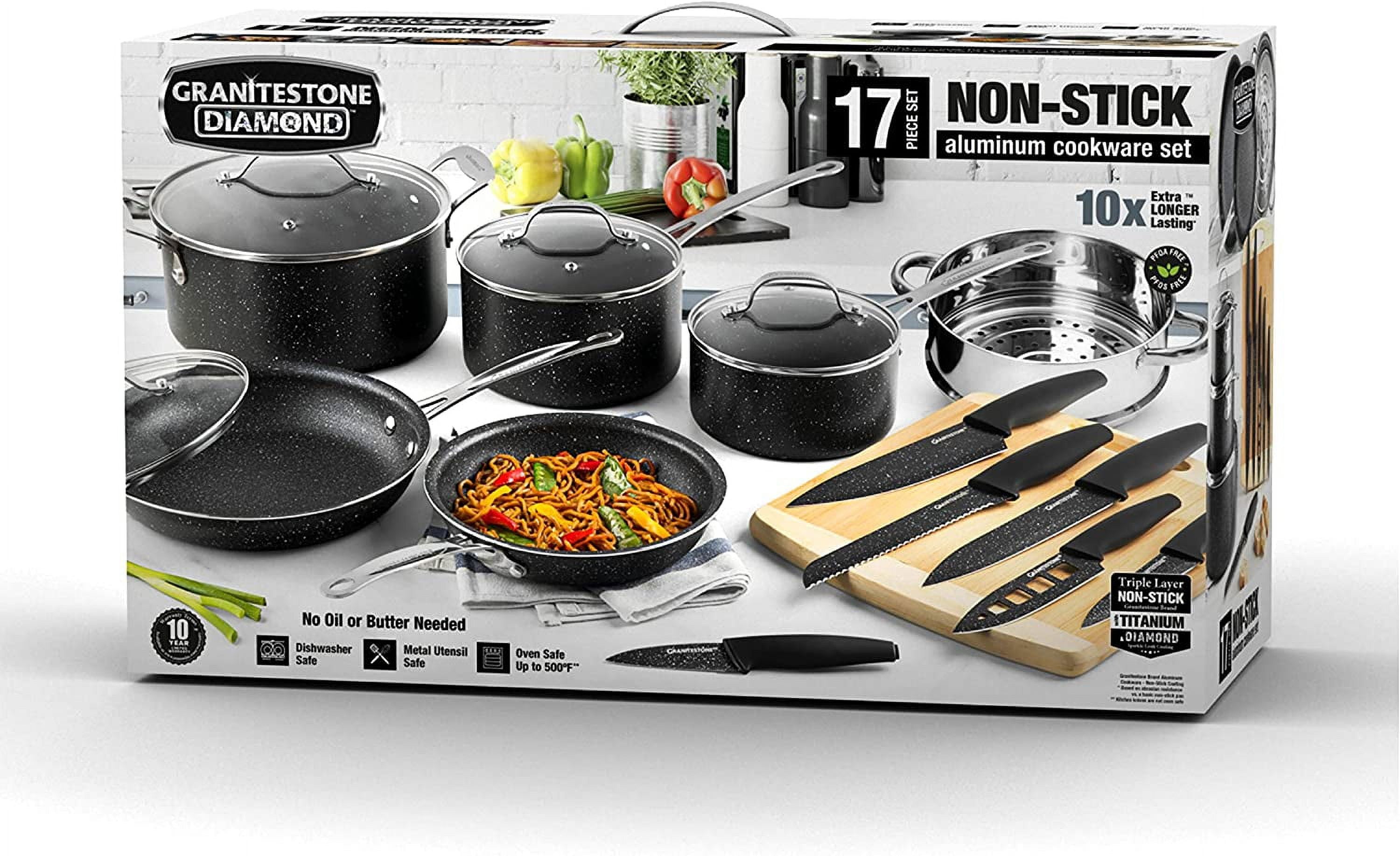 17Piece kitchen Induction Cookware Set Granite Non Stick Pots and Pans Set  w/Lid