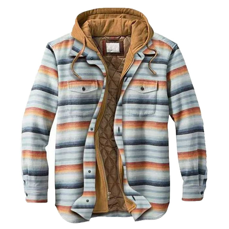 Mens Thickened Zip Up Hoodies Warm Flannel Shirt Jackets Plus Size Casual  Sherpa Winter Plaid Fleece Lined Coat